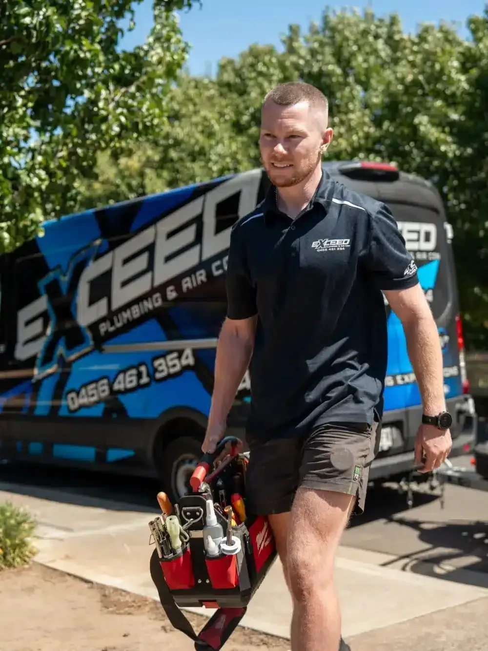 Local plumber arriving at a Andrews Farm home